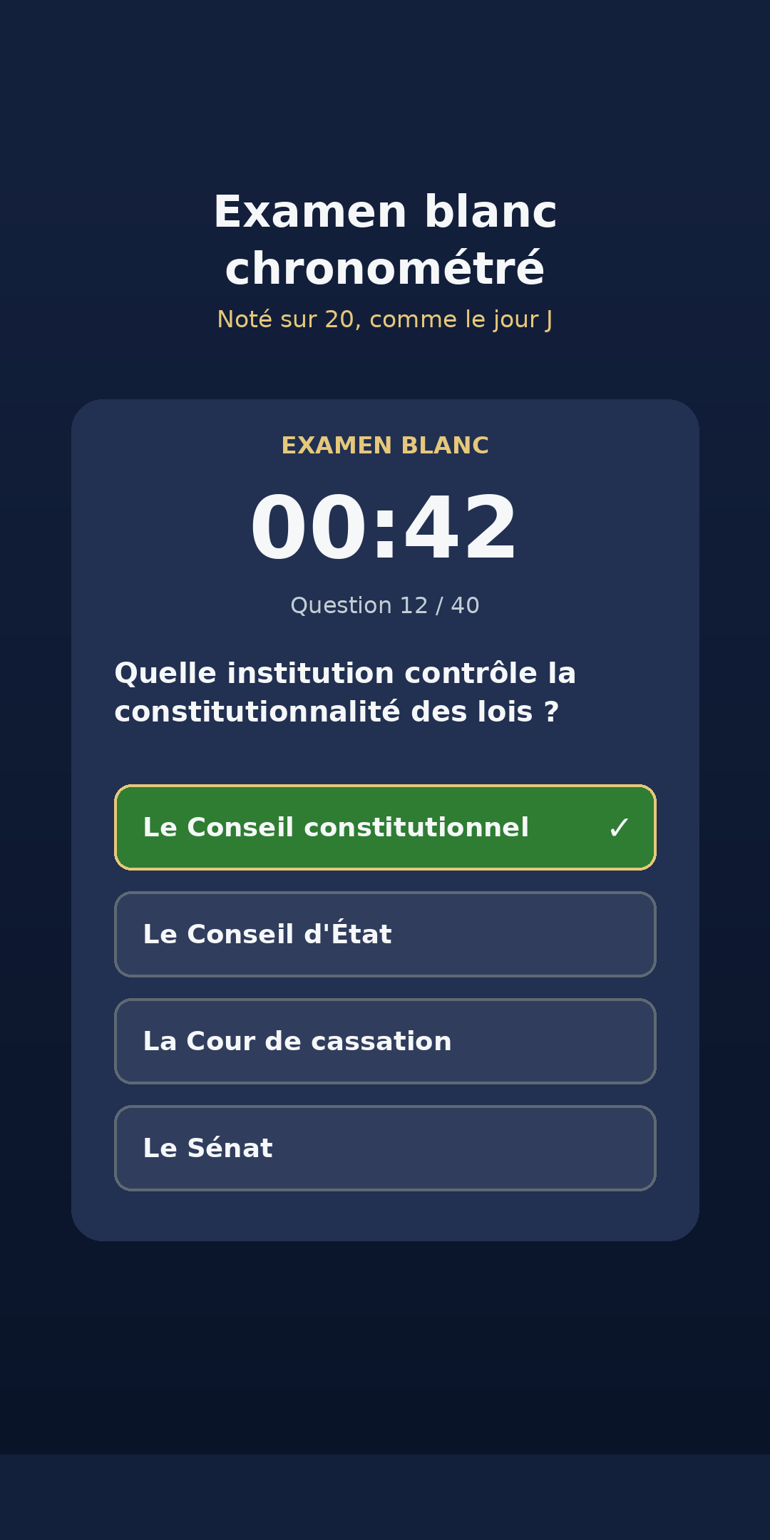 Question de culture générale dans l'application Objectif Gendarme - exemple de QCM pour le concours de Gendarmerie nationale